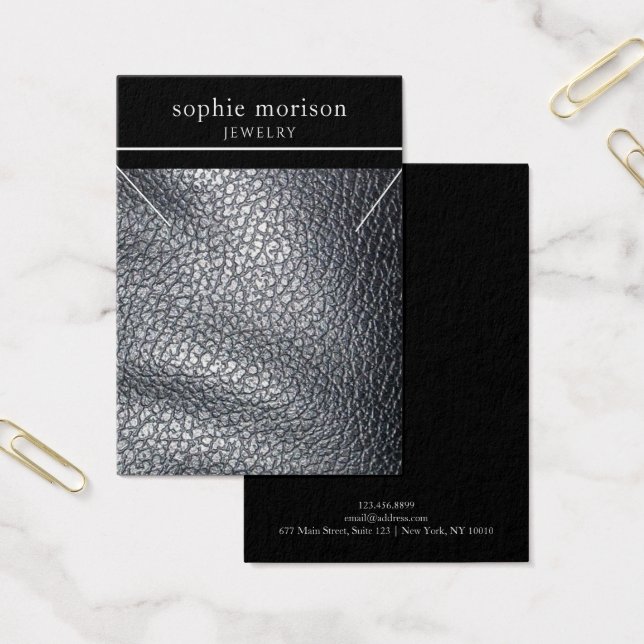 Necklace Jewelry Display Card • Black Leather (Office)