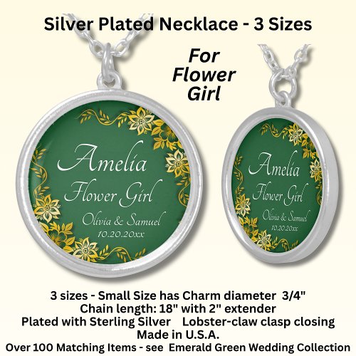 Necklace, Name Flower Girl, Emerald Green & Gold