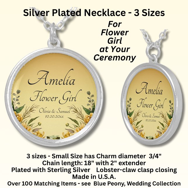 Necklace, Name Flower Girl, Golden Flowers Silver Plated Necklace (Creator Uploaded)