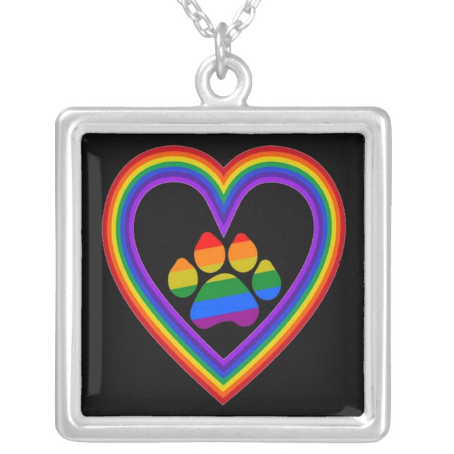 Necklace Rainbow Heart With Paw (Front)