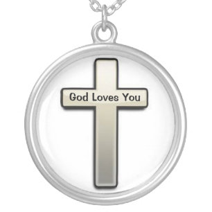 Necklace Silver Cross God Loves You