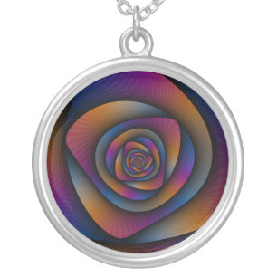 Necklace Spiral Labyrinth in Blue Orange and Pink