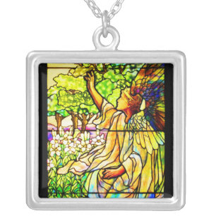 Necklace-Stained Glass-Tiffany 16 Silver Plated Necklace