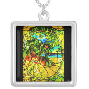 Necklace-Stained Glass-Tiffany 3 Silver Plated Necklace