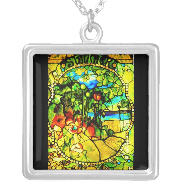 Necklace-Stained Glass-Tiffany 3 Silver Plated Necklace (Front)
