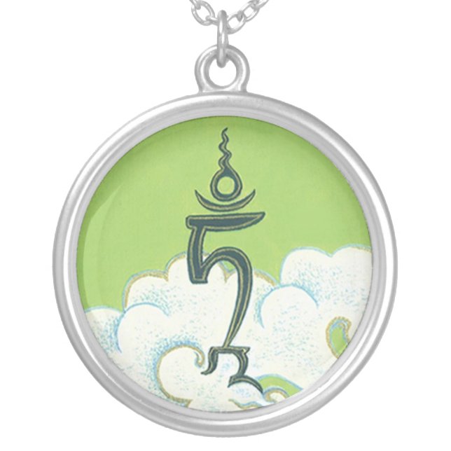 NECKLACE TAM - Seed syllable of GreenTara - silver (Front)