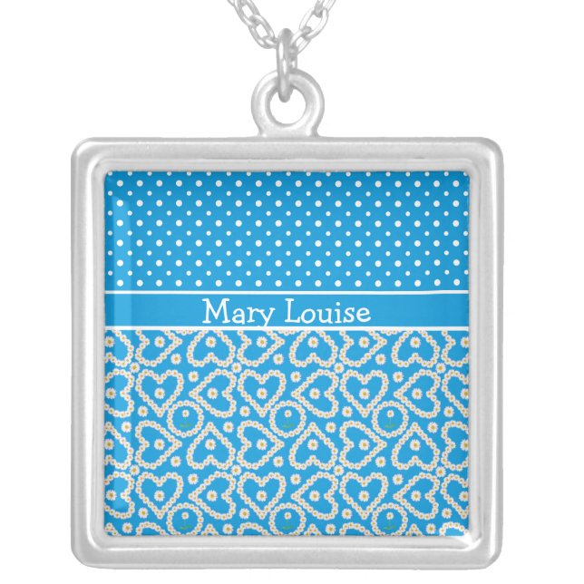 Necklace to Personalize: Polkas Daisy Chains Blue (Front)
