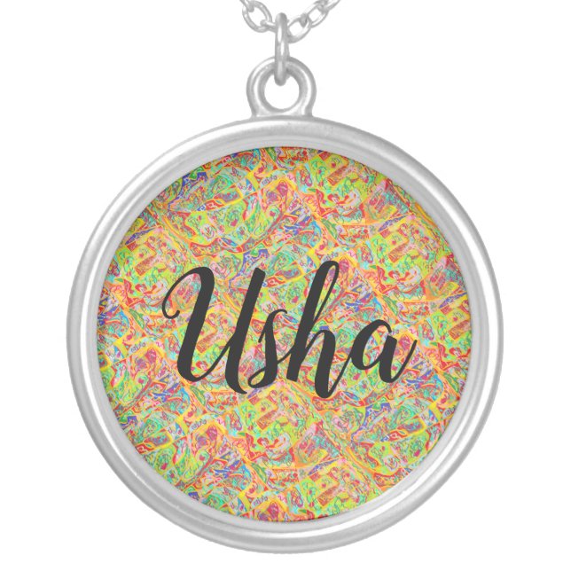 Necklace Usha name on abstract sari like design (Front)