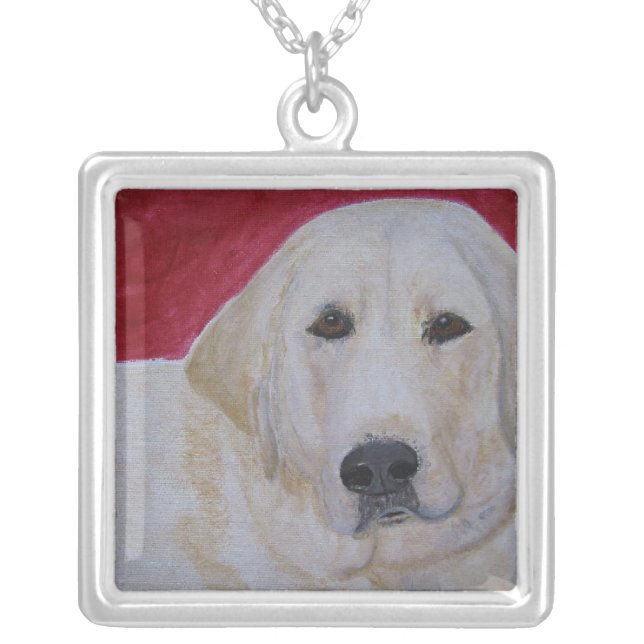 Necklace, Yellow Labrador Retriever Painting Silver Plated Necklace (Front)