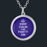 Necklaces<br><div class="desc">Based on the original Keep Calm and ... poster this cream and blue Keep Calm and Party On Necklace features a custom designed font that matches the original closely.</div>