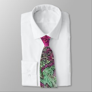 NECKTIE/ ABSTRACT/PLUM, PINK, GREEN AND YELLOW