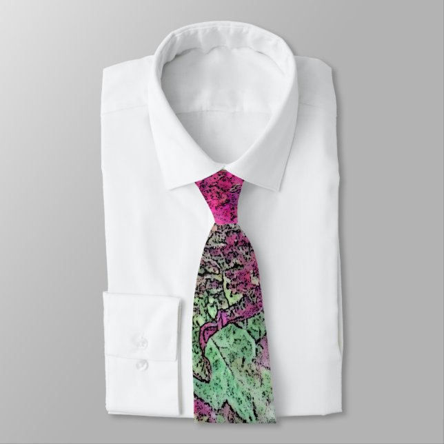 NECKTIE/ ABSTRACT/PLUM, PINK, GREEN AND YELLOW NECK TIE (Tied)