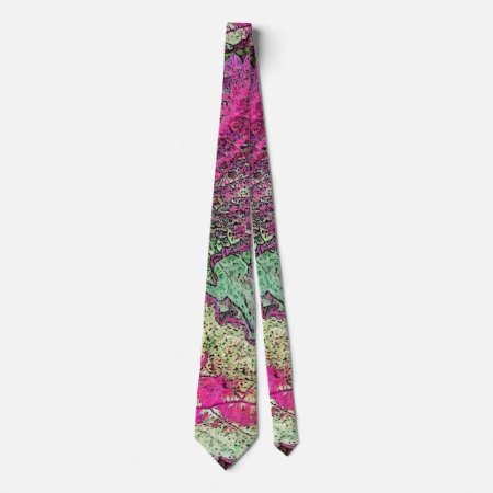 Necktie/ Abstract/plum, Pink, Green And Yellow Neck Tie