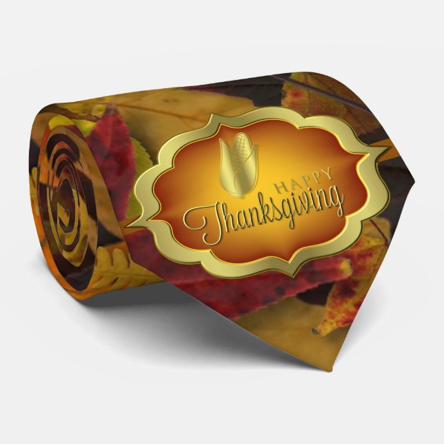 Necktie - Autumnal Happy Thanksgiving (Rolled)