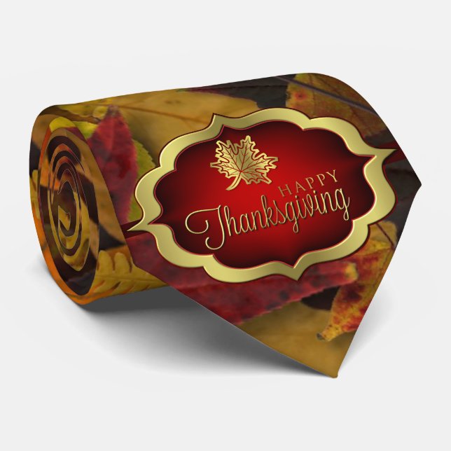 Necktie - Autumnal Happy Thanksgiving (Rolled)