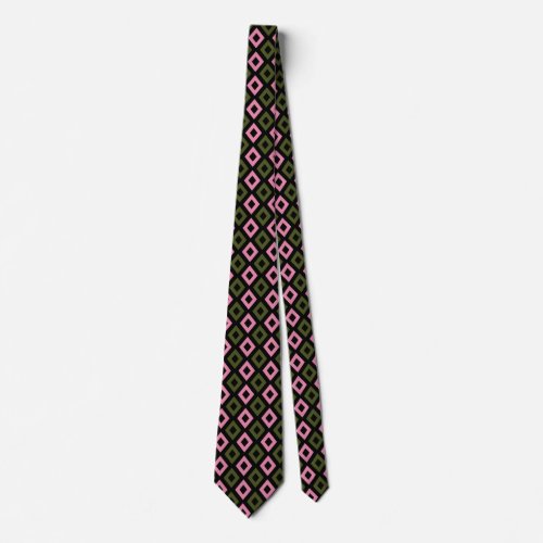 Necktie Buddy Pink Olive Drab Diamond Pattern