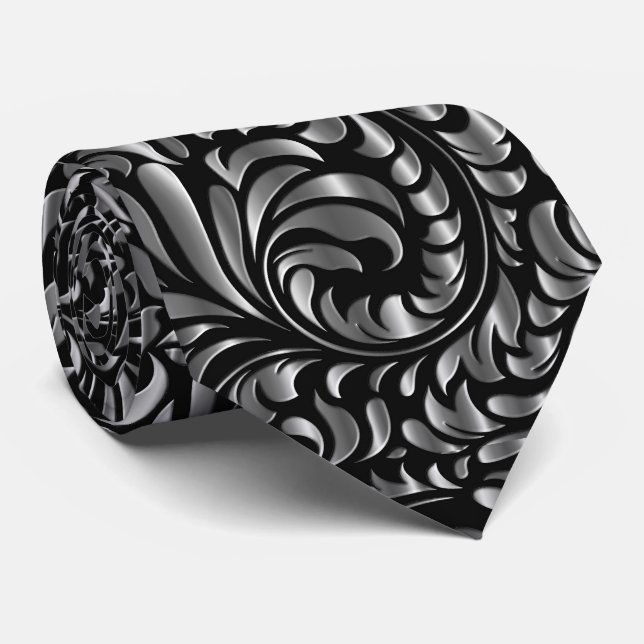 Necktie - Drama in Black and Silver (Rolled)