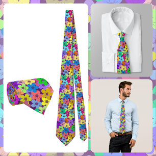 NECKTIE - Flowers in Rainbow Colors