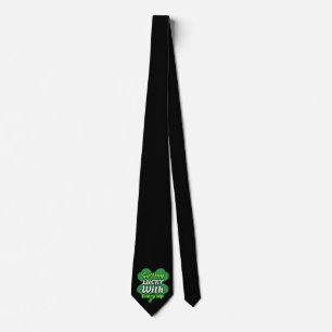 Necktie Getting Lucky Every Sip Shamrock Black Tie