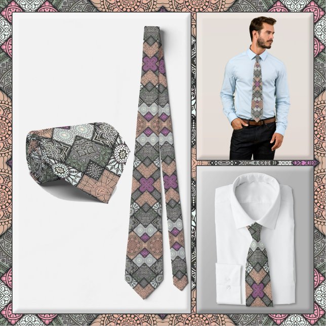 NECKTIE - Gray-Brown-White Mandala Design (Creator Uploaded)