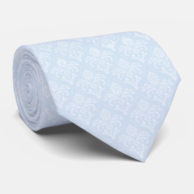 Necktie - Icy Blue Damask (Rolled)