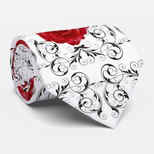 Necktie - Red Roses Black Scrollwork