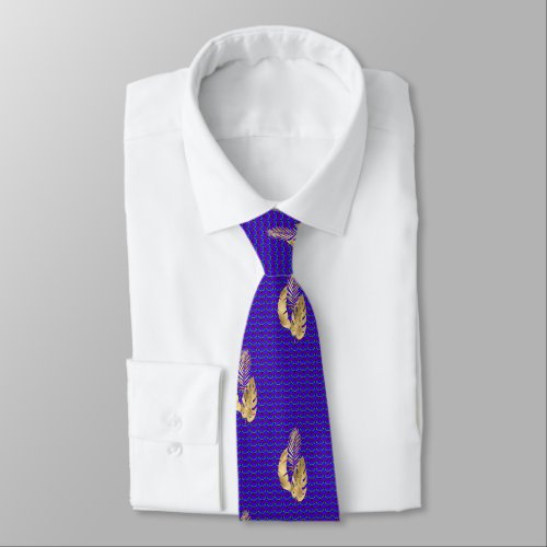 Necktie Royal Blue with Leaves  Lavender 