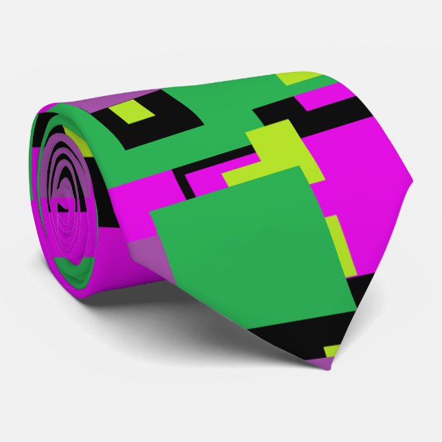 Necktie With Purple Green and Black Square Pattern (Rolled)