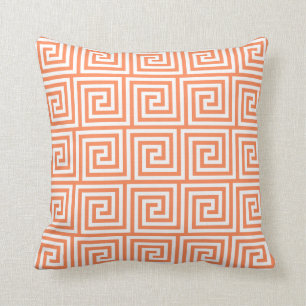 Nectarine Orange Greek Key Throw Pillow