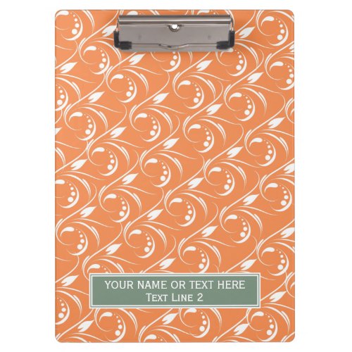 Nectarine Orange Sage Green White Floral Pattern Clipboard