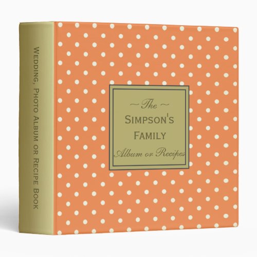 Nectarine Orange White Dots Wedding Album Recipes 3 Ring Binder