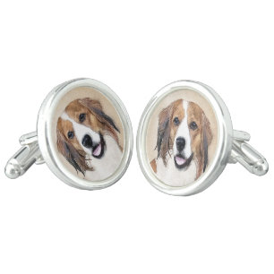 Nederlandse Kooikerhondje Painting - Dog Art Cufflinks