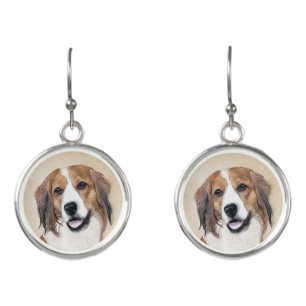 Nederlandse Kooikerhondje Painting - Dog Art Earrings