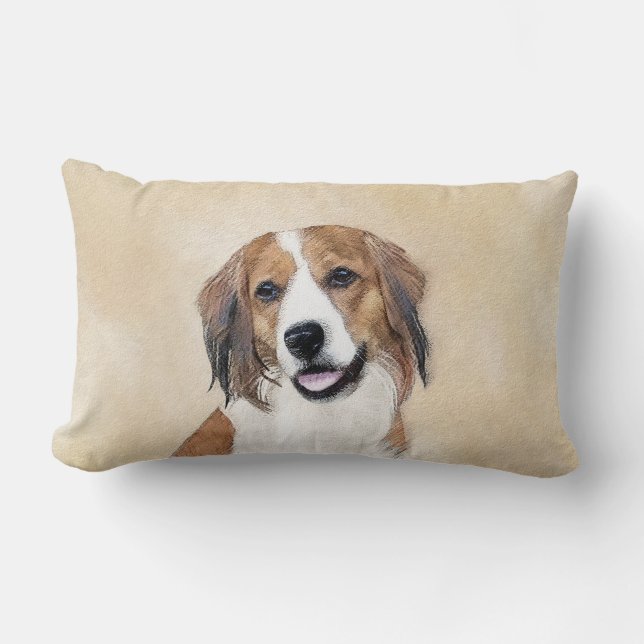 Nederlandse Kooikerhondje Painting - Dog Art Lumbar Pillow (Front)