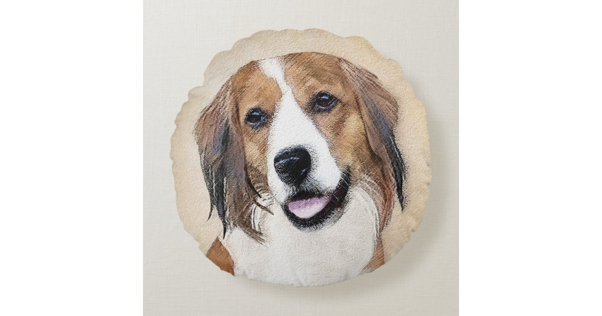 Nederlandse Kooikerhondje Painting - Dog Art Round Pillow ...
