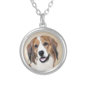 Nederlandse Kooikerhondje Painting - Dog Art Silver Plated Necklace