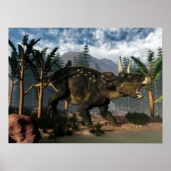 Nedoceratops Roaring While Running - 3d Render Poster by Elenarts_PaleoArts at Zazzle