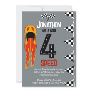 Need 4 Speed 4th birthday party Invitation