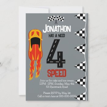 Need 4 Speed 4th Birthday Party Invitation by LilPartyPlanners at Zazzle