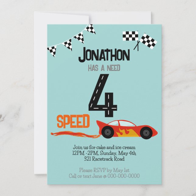 Need 4 Speed 4th birthday party Invitation (Front)