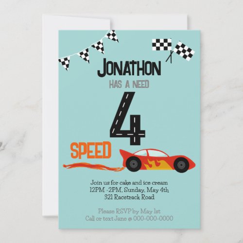 Need 4 Speed 4th birthday party Invitation