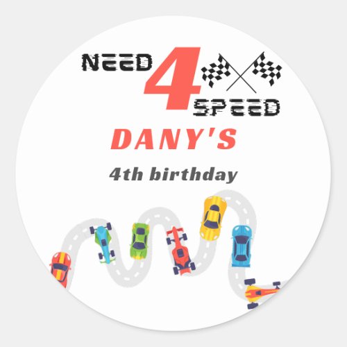 Need 4 Speed Motor Car Racing Boy Fourth Birthday Classic Round Sticker