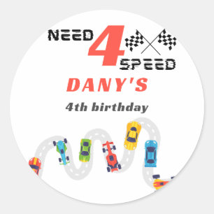 Need 4 Speed Motor Car Racing Boy Fourth Birthday Classic Round Sticker