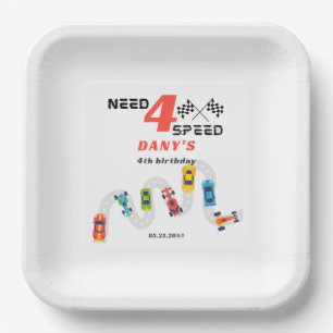 Need 4 Speed Motor Car Racing Boy Fourth Birthday Paper Plates