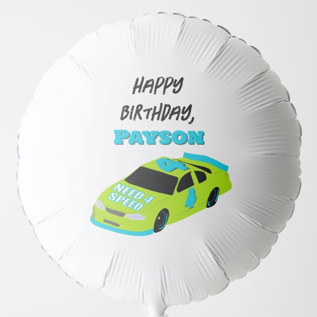 Need 4 Speed Race Car Boys 4th Birthday Party Balloon (Front)