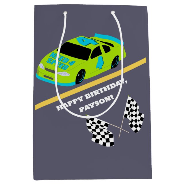 Need 4 Speed Race Car Boys 4th Birthday Party Medium Gift Bag (Front)