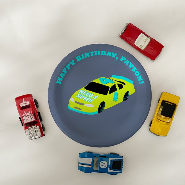 Need 4 Speed Race Car Boys 4th Birthday Party Paper Plates (Creator Uploaded)