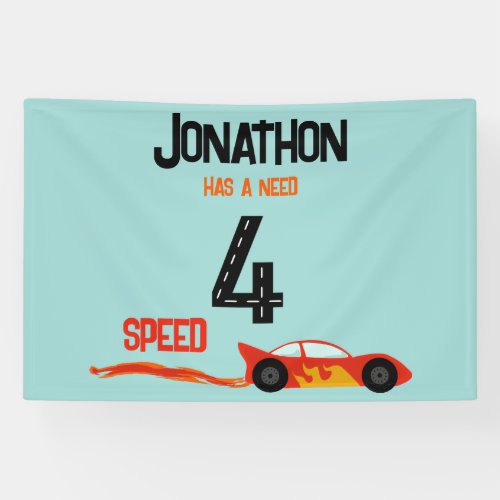 Need 4 speed racecar fourth birthday party banner