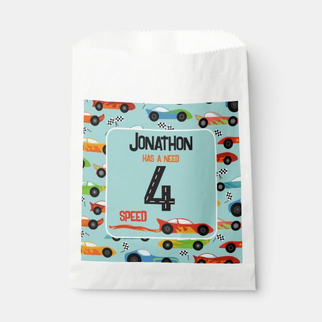 Need 4 speed racecar fourth birthday party favor bag (Front)