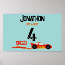 Need 4 speed racecar fourth birthday party poster